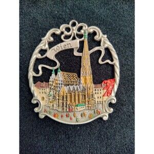 Vienna St. Stephens Cathedral Pewter Ornament Hand-Painted German Souvenir Wien